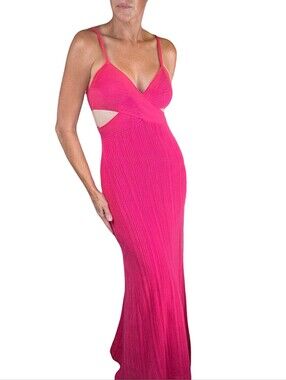 NWT. ANNA QUAN Sabrina Cut-Out Rib-Knit Midi Dress In Pink